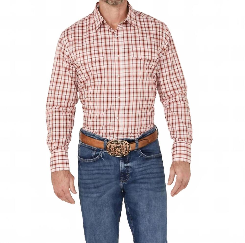 NEW WRANGLER men's long sleeve plaid snap shirt in red